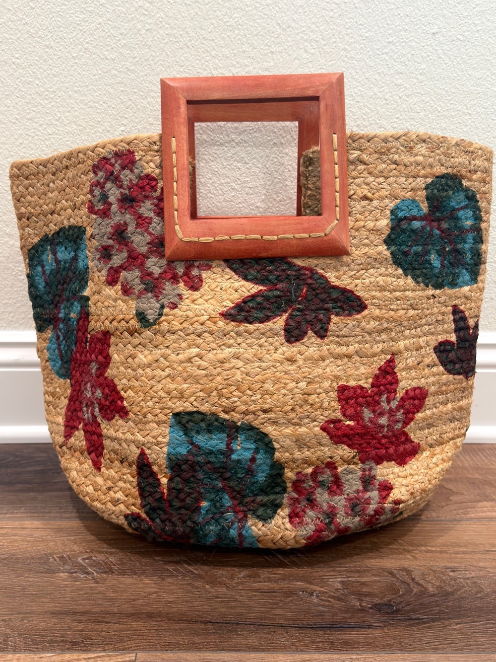 Antik Kraft x Anthropologie Natural Woven Jute Floral Tote Bag - Picture 4 of 5